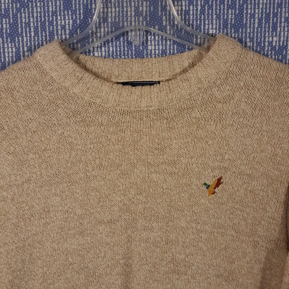 Cambridge Sweater Mens Large Beige Wool Blend Crew Neck Made In USA Vintage